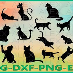 Cat Silhouettes SVG Files, Cat Svg Files, Cat Svg