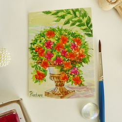 ACEO Miniature Vase with the Flowers, Watercolor Original, Flower, floral gift