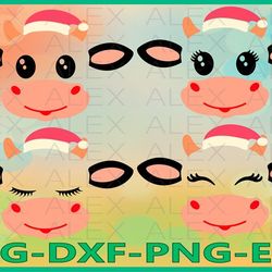 cow christmas svg, cow face svg, cow eyelashes svg