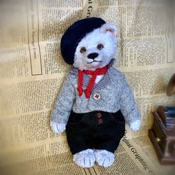 Teddy bear white/handmade bear/OOAK/Teddy collection/teddy bear in clothes/plush bear/cute bear/gift/vintage