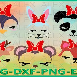 Animal Face Svg, Girls Face svg, Animals with a bow