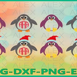 Penguin Monogram SVG, Penguin png, Christmas Penguin