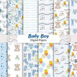 baby boy papers, seamless patterns.