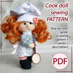 Cook doll sewing pattern PDF. Cloth doll tutorial. Kitchen decor. Instant download