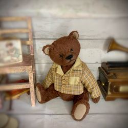 Bobby Teddy bear handmade/collection bear/plush toy/cute toy/vintage toy/Teddy bear in clothes/ooak/artist toys