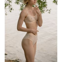 Nude lingerie set, Beige transparent underwear, See Through Lingerie with Pitted bra and Thong panties