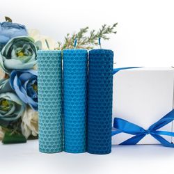 Gift set blue colored candles natural wax