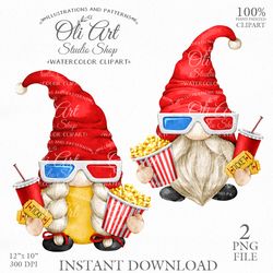 Movie Film Gnomes. Popcorn. Cute Characters. Hand Drawn graphics. Digital Download. OliArtStudioShop