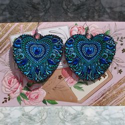 Peacock feather earrings, Hand painted leather earrings, Leather feather earrings, Big leather earrings, Boho earrings