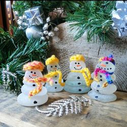 Xmas Ornament Cute Sea Glass Snowmen FREE SHIPPING Snowman Ornaments Gift Idea Snowman Shelf Sitter Coastal Christmas