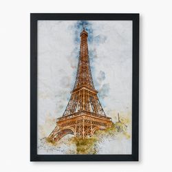 watercolor eiffel tower print, watercolor print, printable eiffel tower poster, wall art, wall decor, digital watercolor