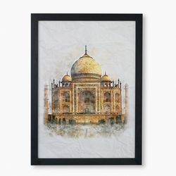 watercolor taj mahal painting, watercolor print, printable taj mahal poster, wall art, wall decor, digital watercolor