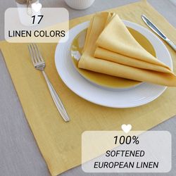 Golden yellow linen placemats set / custom cloth placemats / fabric modern table placemats / natural placemats gift