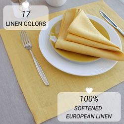golden yellow linen placemats set / custom cloth placemats / fabric modern table placemats / natural placemats gift