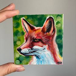Original Fox Acrylic Painting, Small Fox On Canvas,  Cottagecore Painting, Red Fox Wall Decor, Fox Portrait