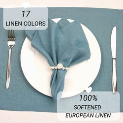 dusty blue linen placemats set / custom cloth placemats / fabric modern table placemats / natural placemats gift