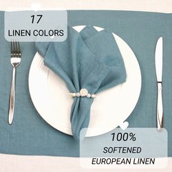 Dusty blue linen placemats set / Custom cloth placemats / fabric modern table placemats / natural placemats gift