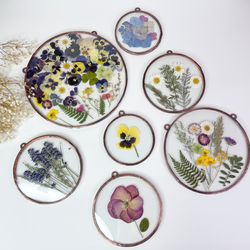Set of 7 pressed flower stained glass, pressed flowers framed set of 7 frames gift for her girl housewarming
