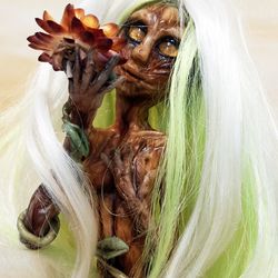Elf art doll OOAK, Dryad Fairy sculpture, Fantasy art doll miniature