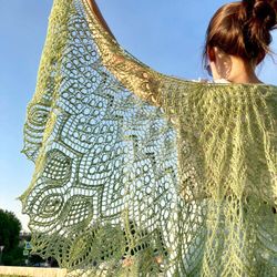 Handmade Natural Cotton Shawl Openwork Shawls knitted shawlette Thistle Wrap Gift For Mom Eco-friendly scarves