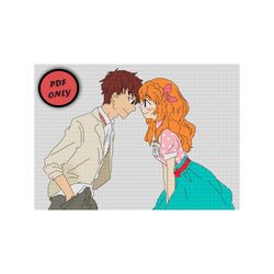 Anime cross stitch pattern Original Couple Love PDF