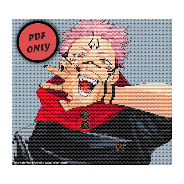 Ju Jutsu Pattern Anime cross stitch pattern Jujutsu Kaisen Sukuna Itadori | Inspire Uplift
