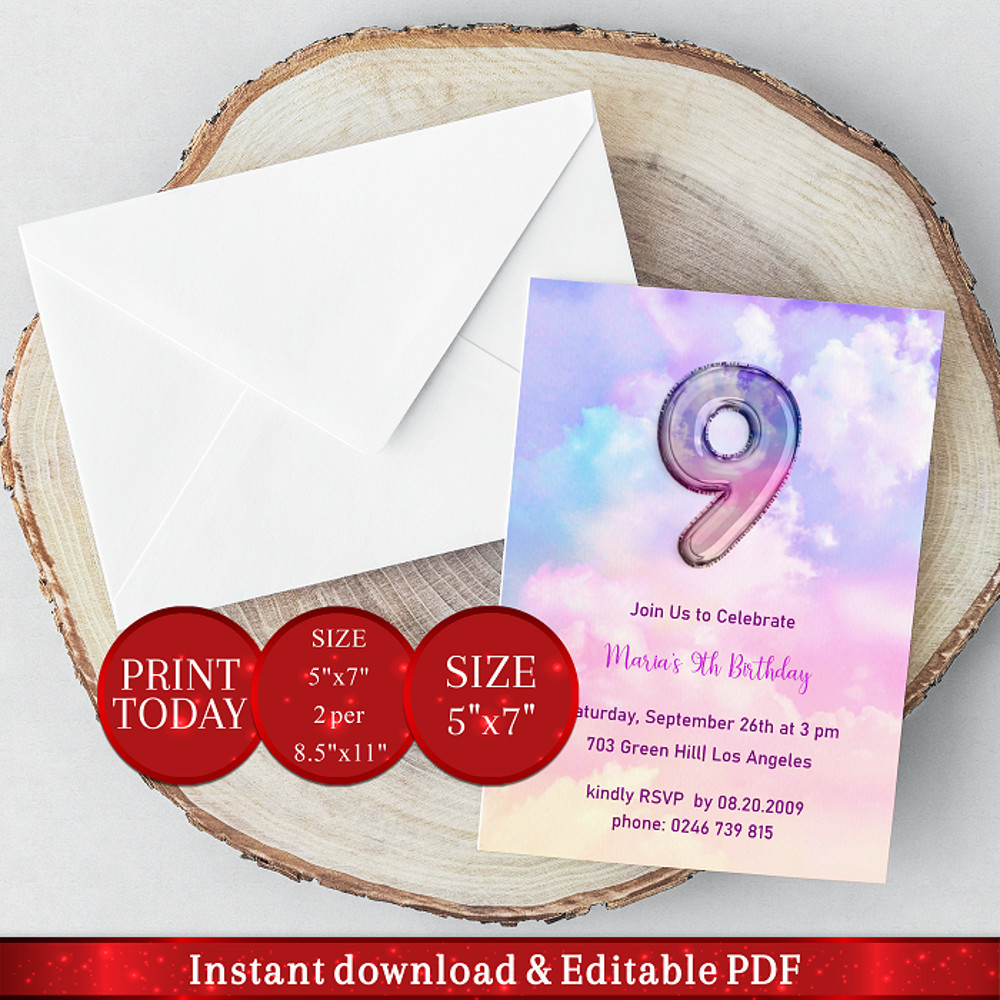 Editable_9th_Birthday_Sky_balloon_invitation.png