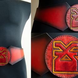 Red khorne leather belt for LARP or Cosplay costume. Corset belt for Khorne warrior cosplay. Warhammer Fantasy Battles