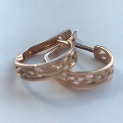 Vintage 14K Original Filigree Earrings USSR 583 Rose Gold with star without stone Soviet Retro Russian Women jewelry