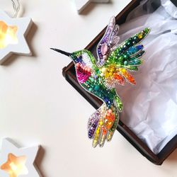 Hummingbird brooch beaded, handmade hummingbird, hummingbird pin