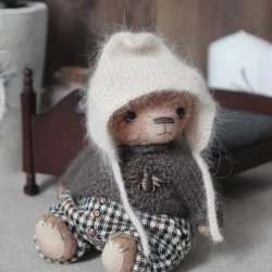 cute bear toy 14 cm, teddy bear in clothes, handmade bear for gift