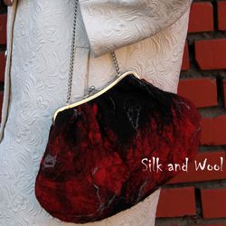 Felt handbag CARMEN Hand Made textile art wool bag nunofelting. Felt purse designer bags women textile art bag, evening