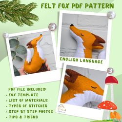 Plush fox PDF pattern Fox sewing tutorial Felt plushie Stuffed animal