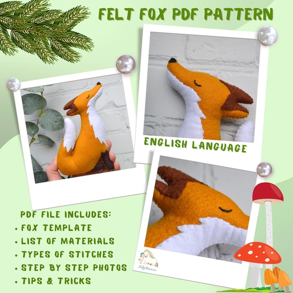 Plush fox PDF pattern sewing tutorial - Inspire Uplift