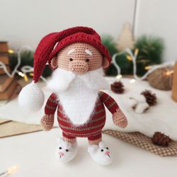 Santa Claus in home clothes cozy Christmas gift. Santa Claus doll for best friend Christmas gift. Stuffed Santa toy