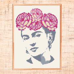 frida cross stitch pattern frida kahlo xstitch modern embroidery portrait feminist cross stitch chart pdf