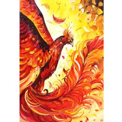 Phoenix Painting Bird Phoenix Original Art Fire Bird Textured Oil Painting on Stretched Canvas Artwork. MADE TO ORDER
