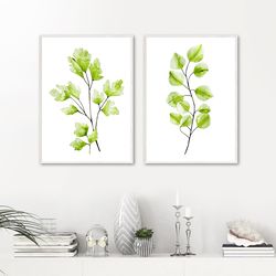 Watercolor Botanical Wall Art, Set of 2 Prints, Watercolor Painting Branches with the Leaves, Prints Set