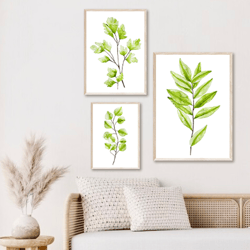 Botanical Print Set, Living Room Wall Art, Leaf Prints, Plant Posters, Greenery Foliage, Bedroom Wall Decor