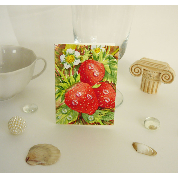 Strawberries in the garden with drops of dew ACEO, Watercolor 02.JPG