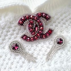 Handmade crystal brooch with earrings for women, valentines gift for her, Christmas gifts, bridesmaid gift, gift for mom