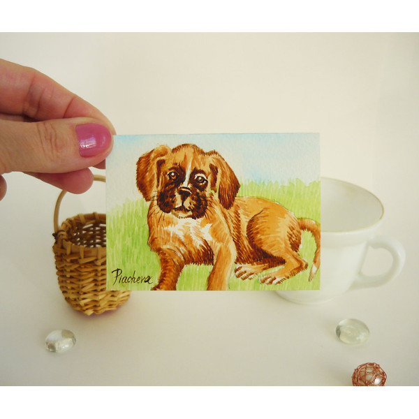Funny Red Puppy Dog, ACEO, Watercolor, animal 03.JPG