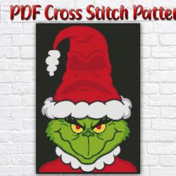Christmas Cross Stitch Chart / Grinch Cross Stitch Pattern / Disney Cross Stitch Pattern / New Year Holiday PDF Chart