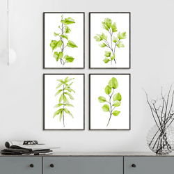 Set of 4 Herbs Watercolor Digital Print Instant Art INSTANT DOWNLOAD Printable Wall Decor, Watercolor Print