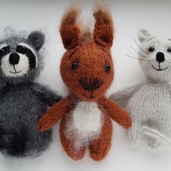 Three toys pattern!!! Set of three. Raccoon, Mouse and Squrrel knitting pattern.