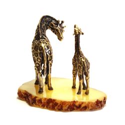 Figurine Giraffe miniature statuette of brass, amber, metal gift