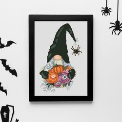 Halloween cross stitch ,Cross stitch pattern, Gnome cross stitch, DIY halloween decor