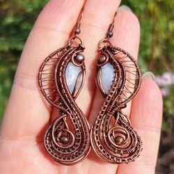 Handmade Unique Moon Stone Jewelry Set. Boho chic fashion. Gifts for her. Copper Festival Jewelry for woman
