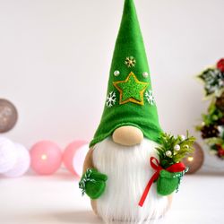 Christmas gnome with mistletoe sprig, Scandinavian decor