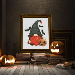 Dracula, Halloween cross stitch, Halloween cross stitch pattern, Halloween gnome, Halloween embroidery